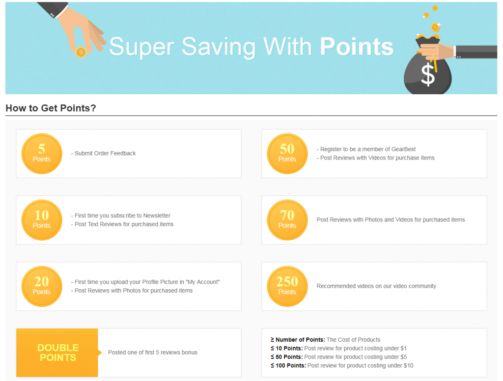 GearBest points how to use savings ENG