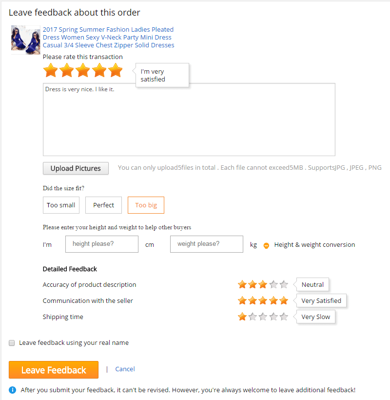 How to write leave feedback product Aliexpress ENG