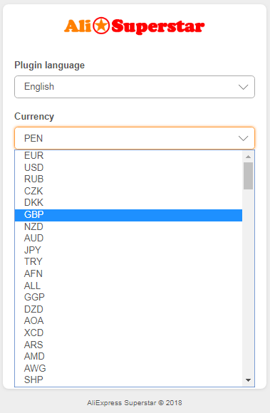 currency list aliexpress