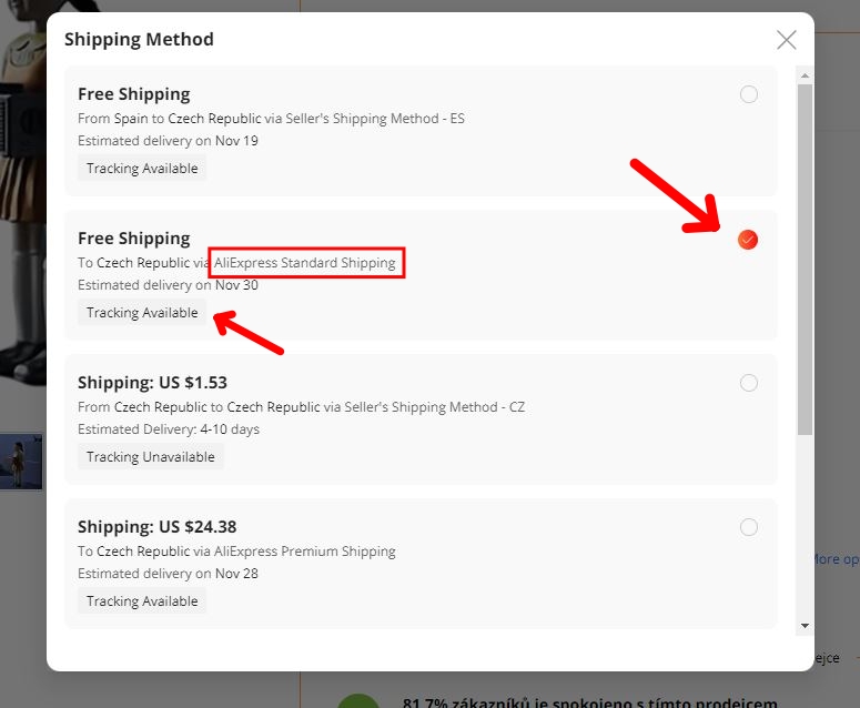 Aliexpress Standard Shipping Saver doruceni clo tax delivery kde najit posta DPH prohlaseni